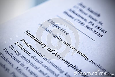 Modern resume close-up. Stock Photo