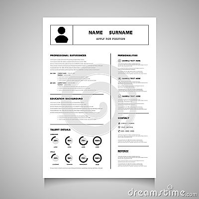 Modern resume cv form of black color vector. You can use for apply for a job that you love Vector Illustration