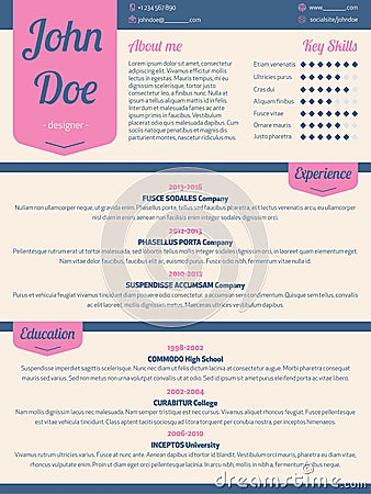 Modern resume cv with pink ribbon Vector Illustration