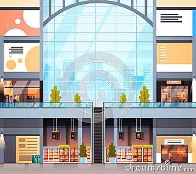 Modern Retail Store Interior Shopping Mall With No People Vector Illustration