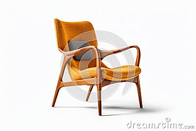 Modern Retro Chic: Lounge Chair with Curved Plywood Frame on White Background Stock Photo