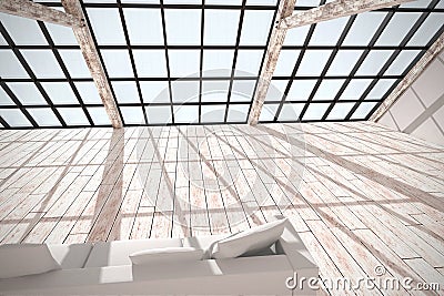 Modern retro sunny attic interior without people. Stock Photo