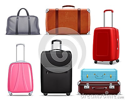 Modern Retro Travel Luggage Realistic Set Vector Illustration