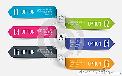 Modern ribbons for business infographics. Vector illustration template with 6 steps, parts, options, stages. Vector Illustration