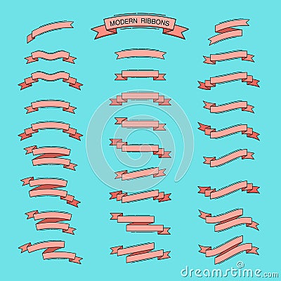 Modern ribbons vector set, Line flat design. Vector Illustration