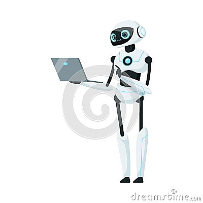 Modern Robot as Programmable Machine Working at Laptop Vector Illustration Vector Illustration