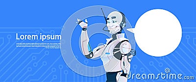 Modern Robot With Chat Bubble, Futuristic Artificial Intelligence Mechanism Technology Vector Illustration