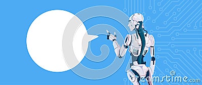 Modern Robot With Chat Bubble, Futuristic Artificial Intelligence Mechanism Technology Vector Illustration