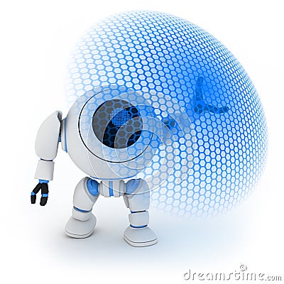 Modern robot and energy shield Stock Photo