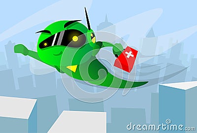 Modern Robot Fly First Medical Aid Medicine Help Chest Repair Support Vector Illustration