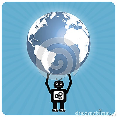 Modern robot with happy heart globe - Atlas Vector Illustration