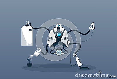 Modern Robot Housekeeping Technology Artificial Intelligence Cleaning Mechanism Vector Illustration