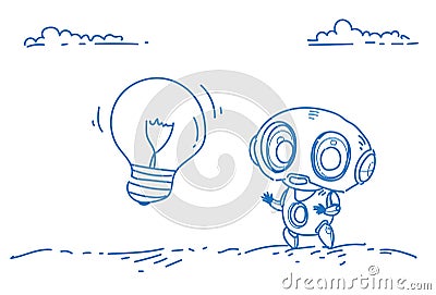 Modern robot inspiration light bulb innovation creative idea artificial intelligence technology concept sketch doodle Vector Illustration