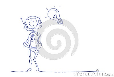 Modern robot inspiration light lamp new idea innovation artificial intelligence technology concept sketch doodle Vector Illustration