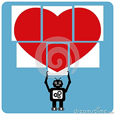 Modern robot with jigsaw happy heart Vector Illustration