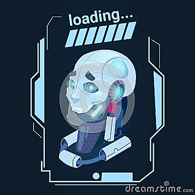 Modern Robot Loading Futuristic Artificial Intelligence Mechanism Technology Vector Illustration