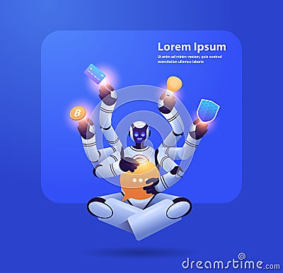 modern robot with many hands multitasking robotic character artificial intelligence concept Vector Illustration