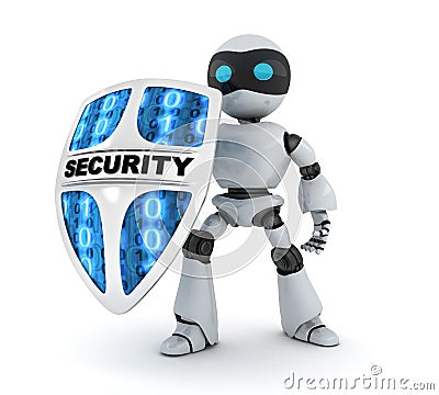 Modern robot and shield security Stock Photo