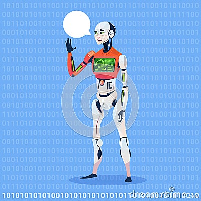 Modern Robot Show Chat Bubble Message With Full Battery Charge Futuristic Artificial Intelligence Technology Concept Vector Illustration