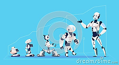 Modern Robots Group, Futuristic Artificial Intelligence Mechanism Technology Vector Illustration