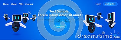 modern robots team help support service FAQ problem online communication artificial intelligence technology Vector Illustration