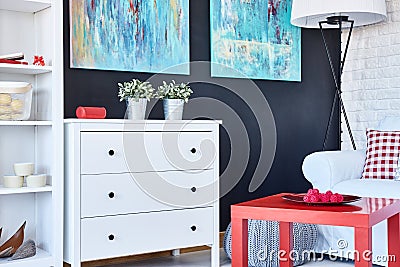 Modern room with navy wall Stock Photo