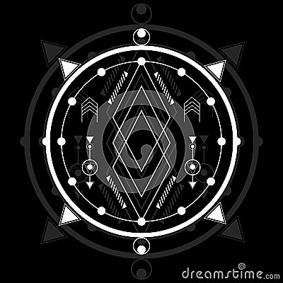 Modern sacred geometry on dark background, can be used in your design, the art of tattooing, the design of logos, corporate Vector Illustration