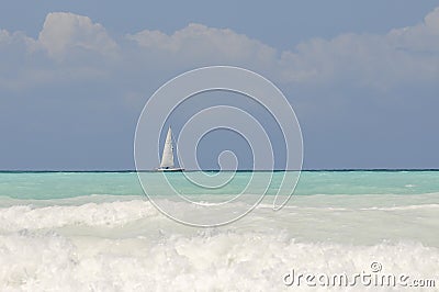 Modern sail boat at sea Stock Photo