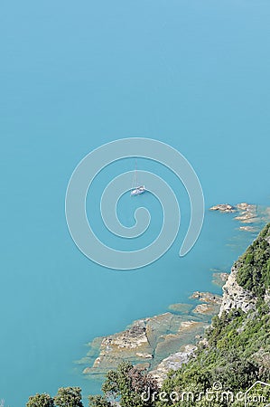 Modern sail boat at sea Stock Photo