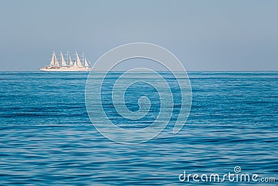 Modern Sail Ship at Open Ocean, Mediterranean Sea Stock Photo