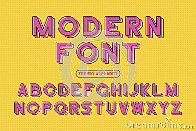 Modern sans serif font. Rounded framed alphabet with offset effect. Stylized colorful typeface. Vector. Vector Illustration