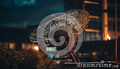 Modern satellite dish broadcasts data for global communications and surveillance generated by AI Stock Photo