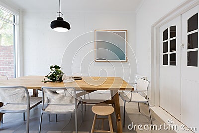 Modern scandinavian styled interior dining room with pendant ligh horizontal Stock Photo