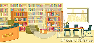Modern School Library Space for Learning Activity Vector Illustration