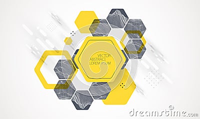 Modern science or technology abstract background using hexagonal shapes. Wireframe spot surface illustration. Vector Vector Illustration