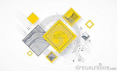 Modern science or technology elements in square. Trendy abstract background. Surface illustration. Vector Vector Illustration