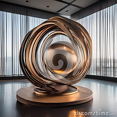 A modern sculpture composed of rotating elements, creating a hypnotic visual effect as they spin and turn, mesmerizing the viewe Stock Photo