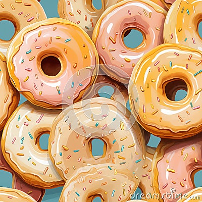 Modern Seamless Fine Detail Oil Painting of Donuts AI Generated Cartoon Illustration