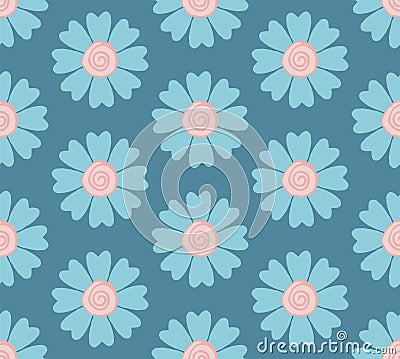 Modern seamless pastel blue flower pattern Vector Illustration