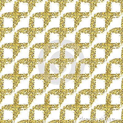 Modern seamless pattern with brush shiny cross plaid. Gold metallic color on white background. Golden glitter texture Stock Photo