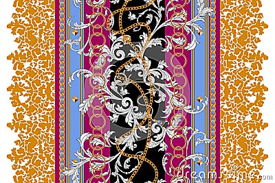 Modern seamless pattern with chains and leaves. Vector baroque patch for print, fabric, scarf Vector Illustration