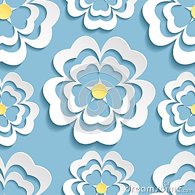Modern seamless pattern with 3d sakura flower Vector Illustration