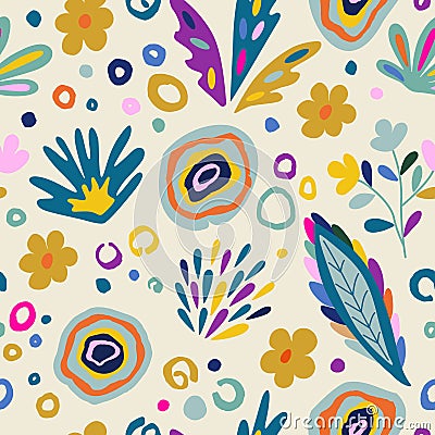 Modern seamless pattern with flowers and hand-drawn details.Abstract background for paper, wallpaper, cover, fabric and Vector Illustration