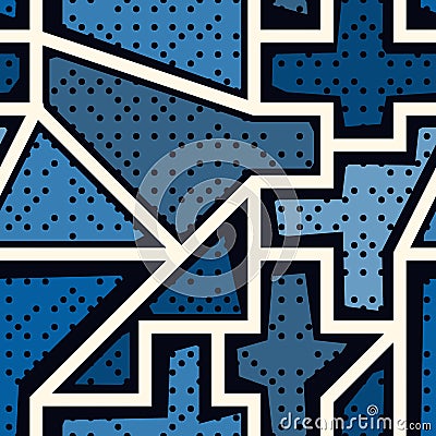 Modern seamless pattern. Geometric pop art style dotted surface print. Repeated irregular chaotic grain, geo shape motif Vector Illustration