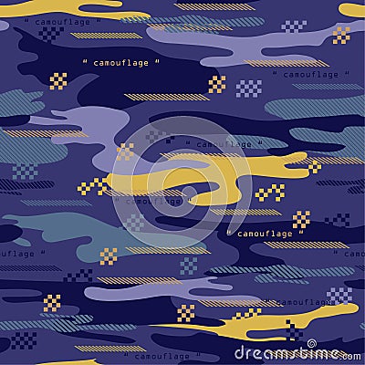 Modern Seamless pattern urban Camouflage with stripe and geomet Cartoon Illustration