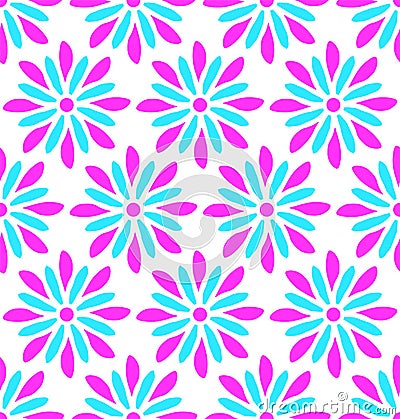 Modern seamless pink and blue flower doodle pattern Vector Illustration