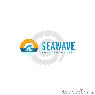 Modern SEAWAVE waves sunset shadow logo design Vector Illustration