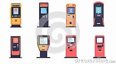 Modern Self-Service Kiosks Collection for Efficient Electronic Transactions Vector Illustration