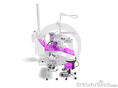 Modern semi-automatic dental chair light purple with equipment f Stock Photo