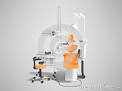 Modern semi automatic dental chair orange white with light equip Stock Photo